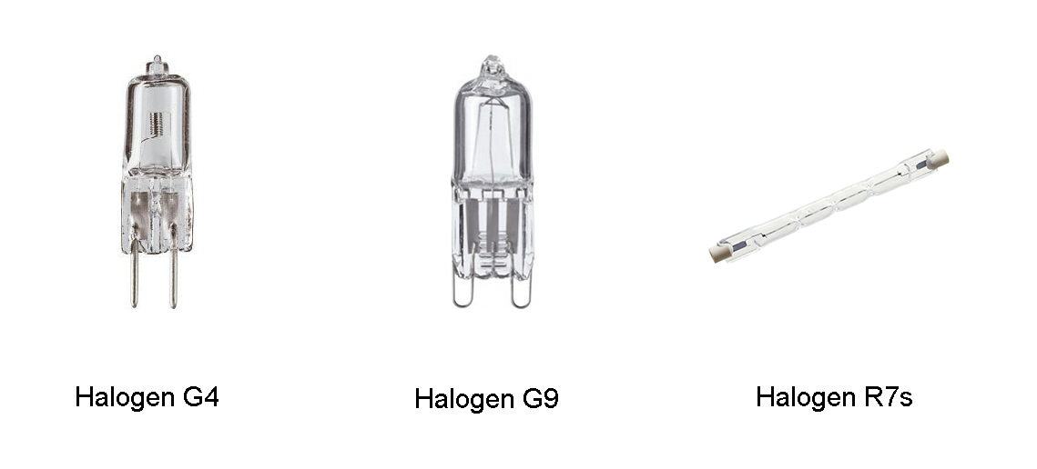 halogen lights G4, G9 and R7s with descriptions