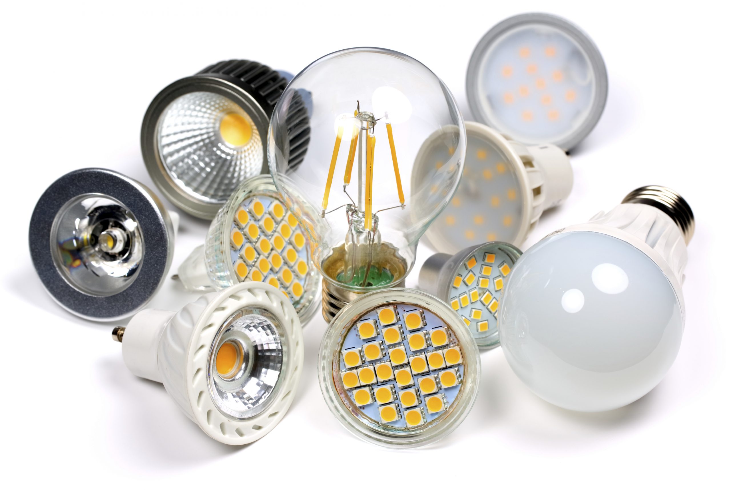 selection of light bulbs on a white background