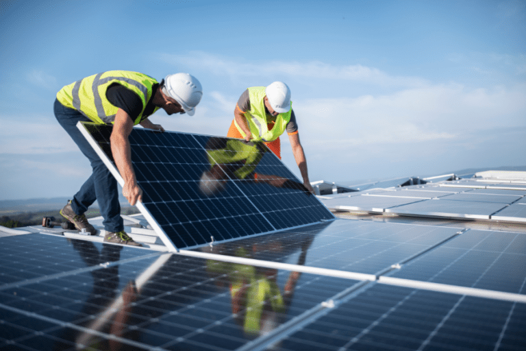 People installing solar panels