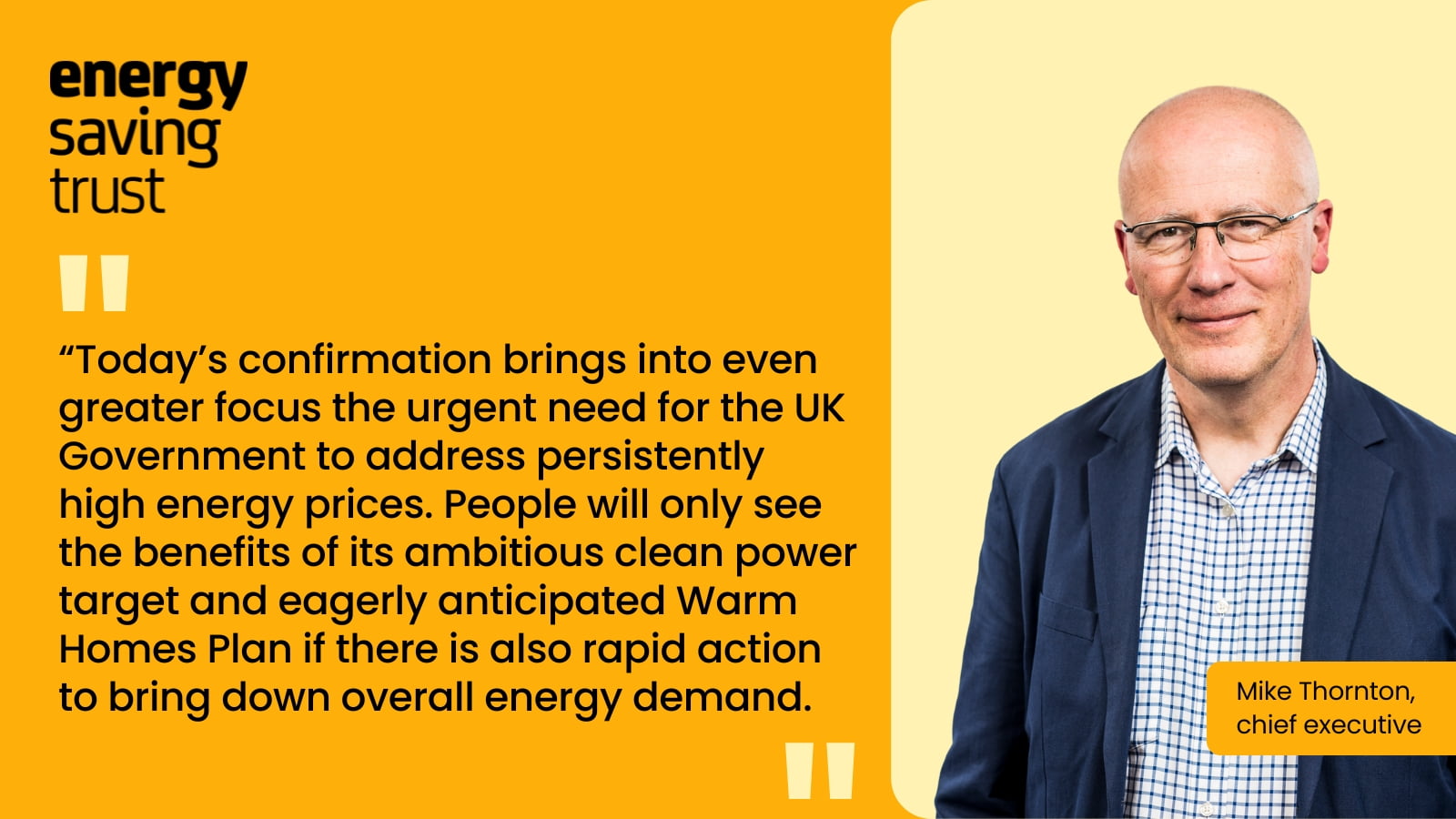 A graphic including the quote from Mike Thornton, our CEO, in response to Ofgem