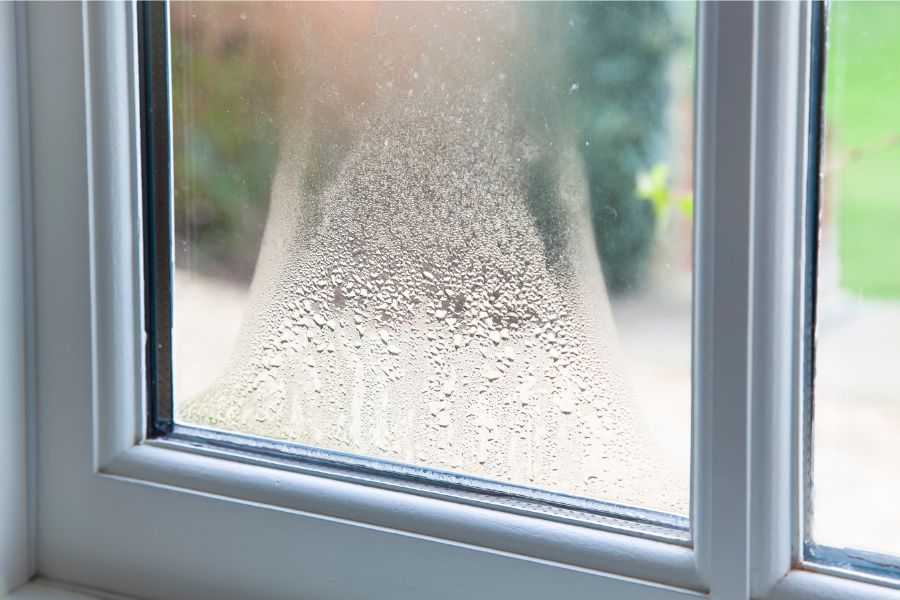 Condensation on a double glazed window.